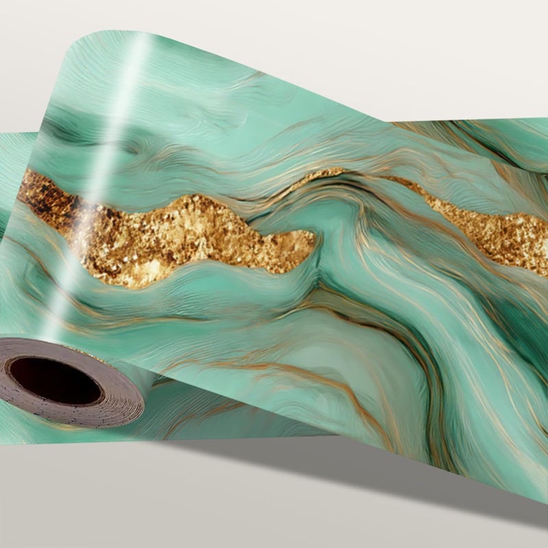IOHEFY Teal Marble Wallpaper Border 196x4 Inch Gold Edge Peel and Stick Wall Border Removable Marble Wall Trim Vinyl Self Adhesive Wallpaper for Bathroom Kitchen Bedroom Decor - Image 1